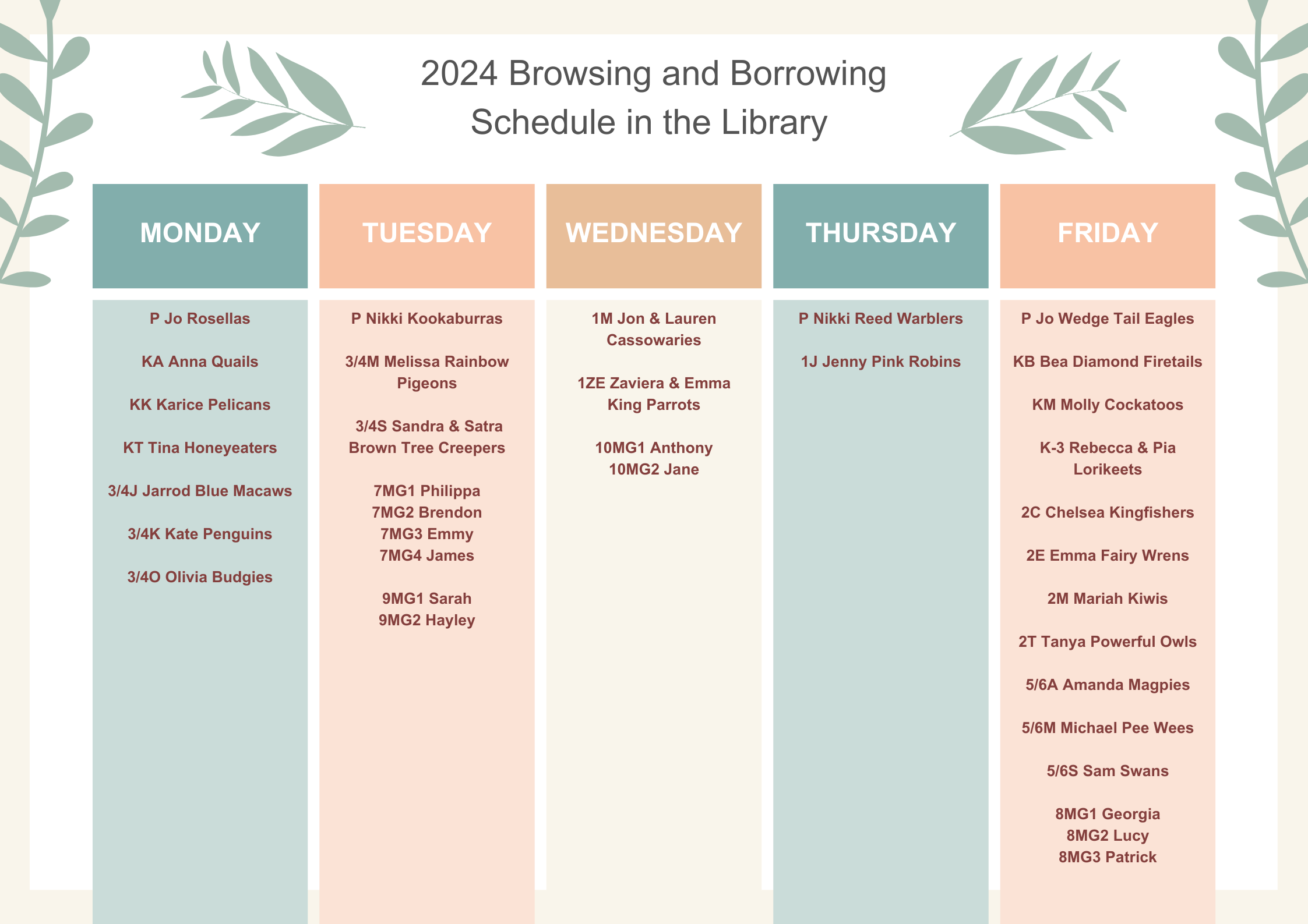 Browsing and Borrowing Schedule in the Library 2024